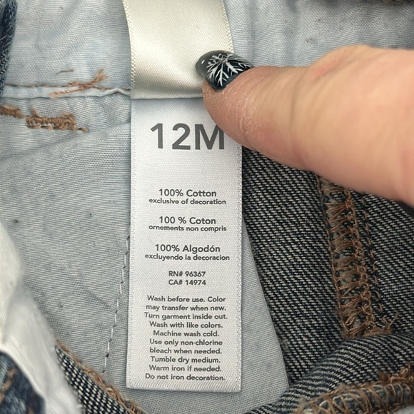 12m OshKosh denim overalls with floral print roll up hems, and pockets c - Picture 12 of 12